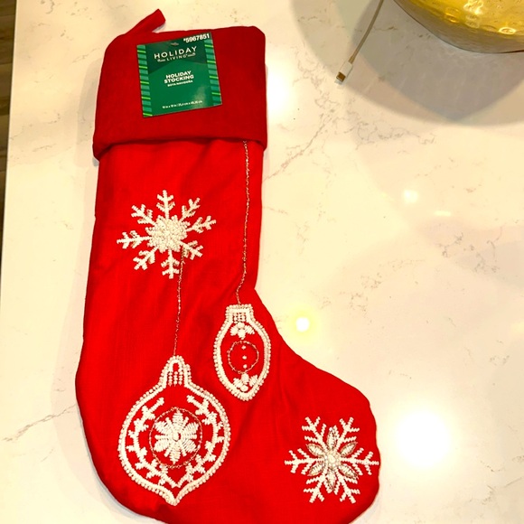 Country Living Red 19" Christmas Beaded Stocking NWT - Picture 2 of 5